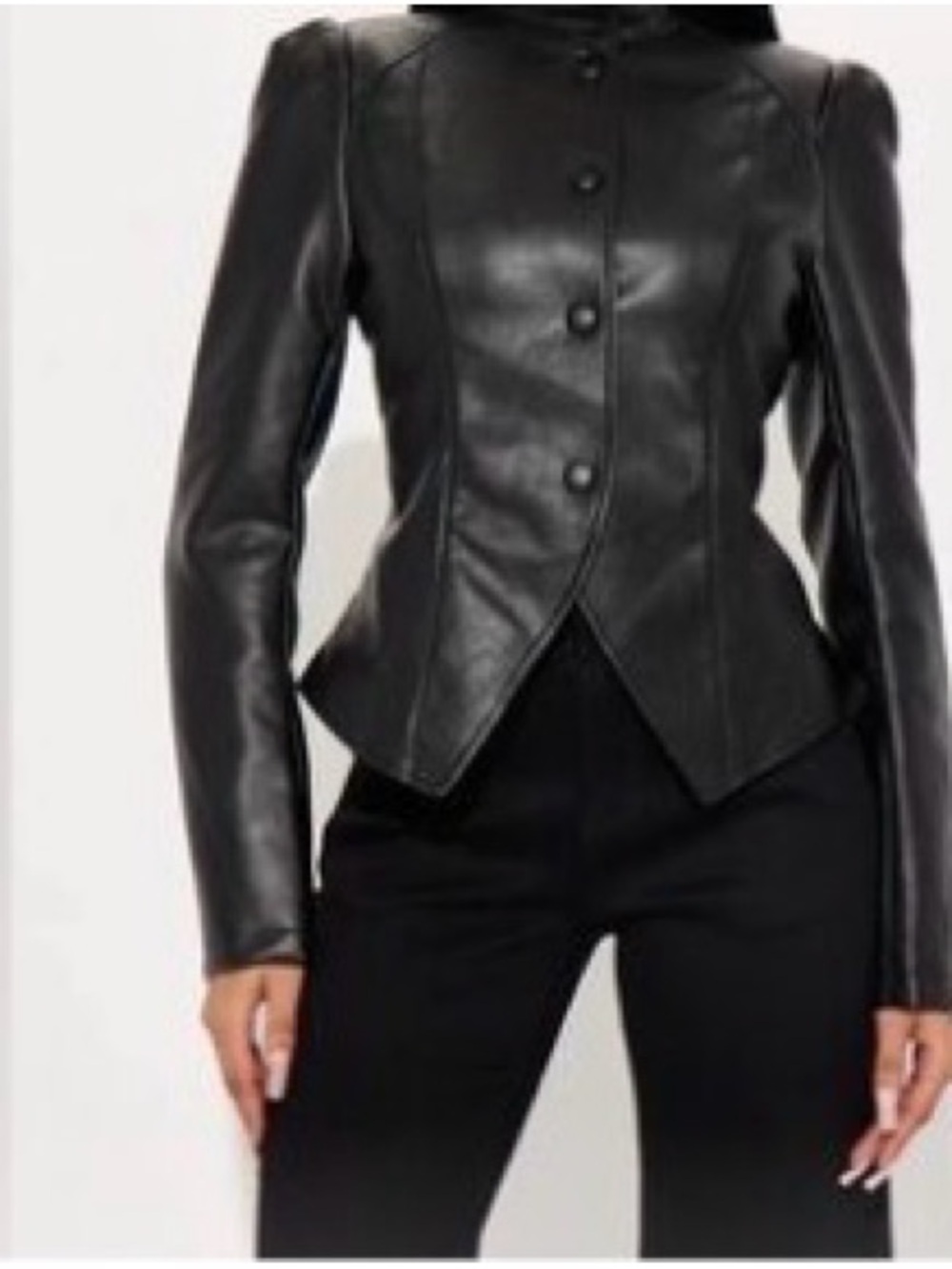 Fashion Nova Black Faux Leather Button-Front Women's Jacket